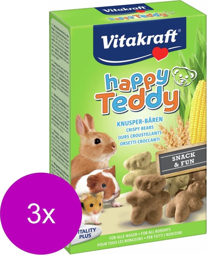 Vitakraft Happy Teddy Vita - Knaagdiersnack - 3 x 75 g