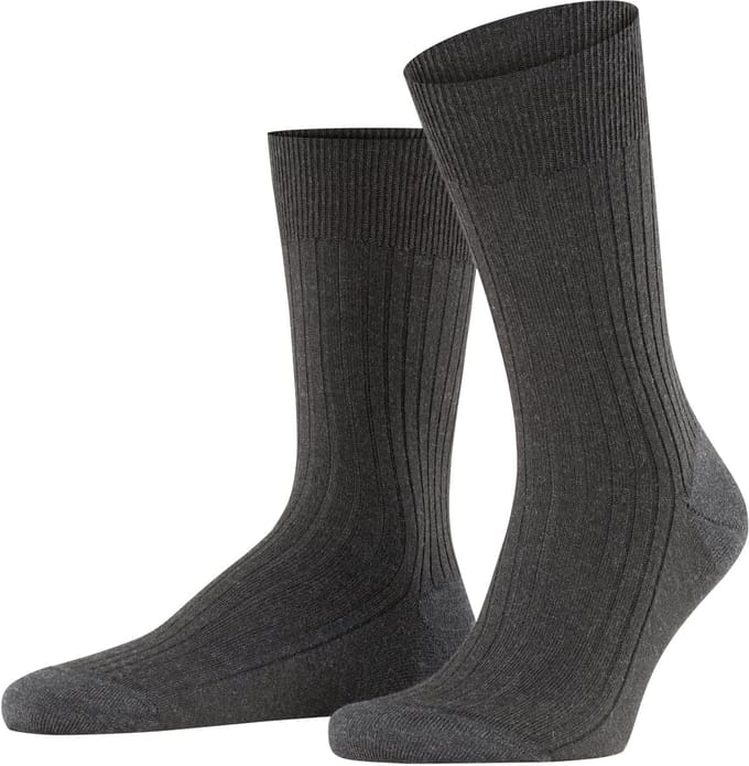 FALKE Bristol Pure effen geribd wol sokken heren grijs - maat 43-44
