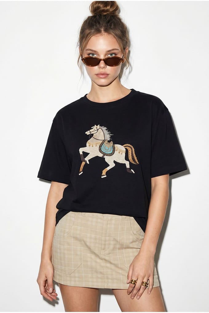 Overmaat Geprikte Sequins Crew Neck T-Shirt