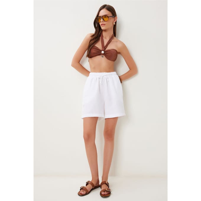 Hoge Taille Wijde Been Katoenen Shorts