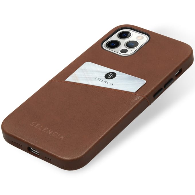 Selencia Vayu Vegan Lederen Backcover voor de Apple iPhone 12 (Pro) - Bruin