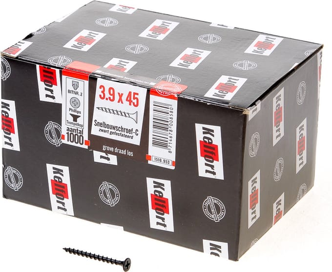 Kelfort Snelbouwschroef gefosfateerd met trompetkop phillips s 3.9 x 45mm
