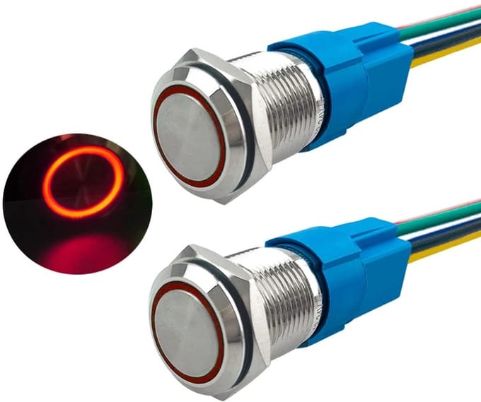 Dailygoody - Drukschakelaar - Waterdicht - 16 mm - Rood LED - Auto-ontsteking - Voorbedraad