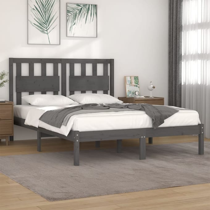 vidaXL - Bedframe - massief - grenenhout - grijs - 200x200 - cm