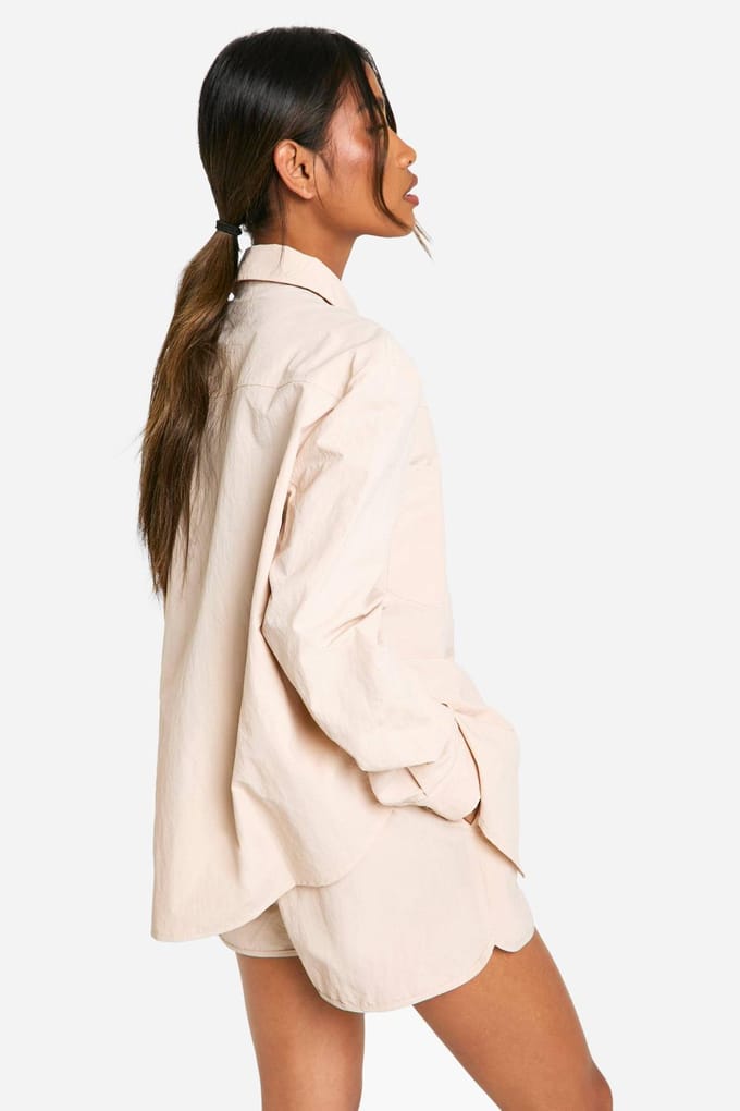 boohoo Dames Nylon Oversized Shirt | Steen | Maat: 36