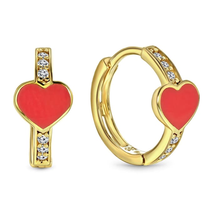 Juwelier Emo - Hart Oorbellen Goud - 14 Karaat – ROOD – Diameter 12mm