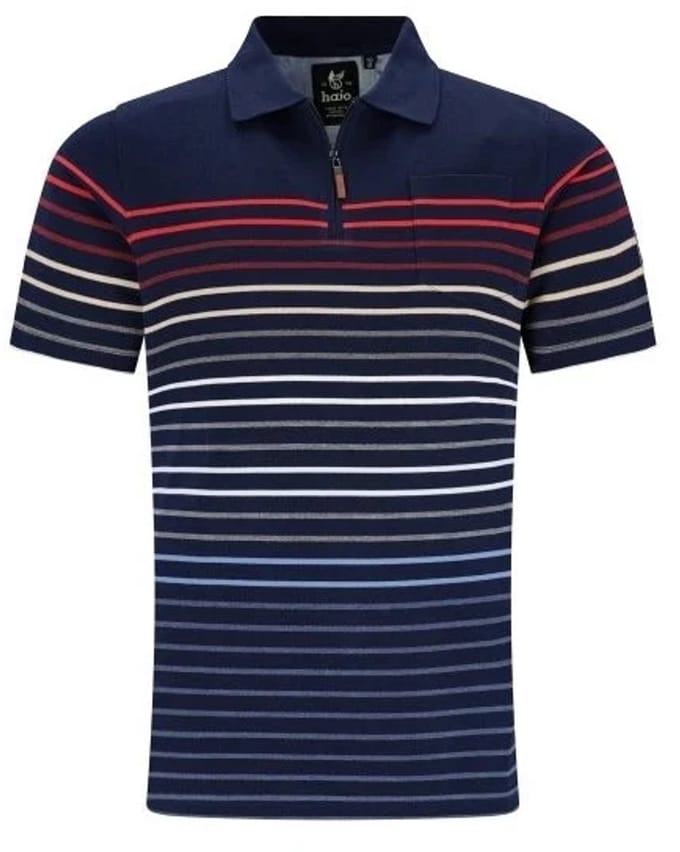 Hajo - Poloshirt Premium met rits - heren- blauw gestreept multicolor - maat M