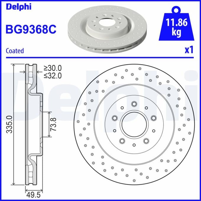 Remschijf DELPHI BG9368C voorkant, geventileerd, 1 stuk