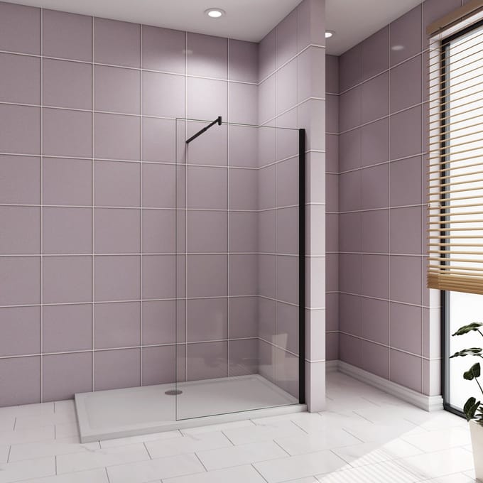 Inloopdouche 100x200cm zwart +70-120cm Stabilisatiestang,10mm NANO EasyClean veiligheidsglas