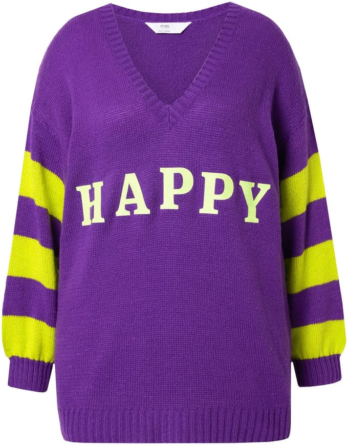 Angel of Style - Dames - Trui oversized HAPPY gestreepte mouwen - Paars - Maat 46+