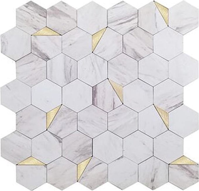 Zelfklevende Mozaïek Steenstrip Hexagon Goud Wit Marmer
