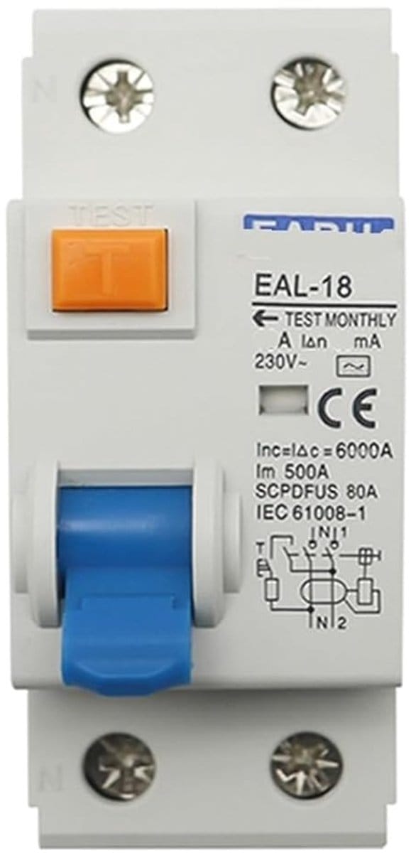 Aardlekschakelaar - Veiligheidsschakelaar - Elektrische Veiligheid - Type AC Elektromagnetisch - 2P 40A - Grijs