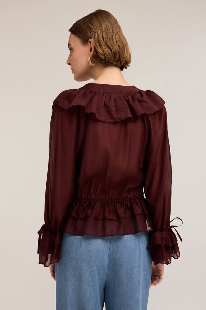 Motivi Voile Blouse With Flounces Burgundy Taglia: 42 | Magliette intime Outlet | Donna | Marrone