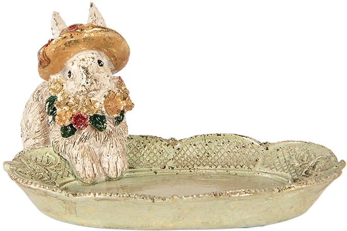 Clayre & Eef Decoratie schaal Konijn 14x12x8 cm Beige Kunststof