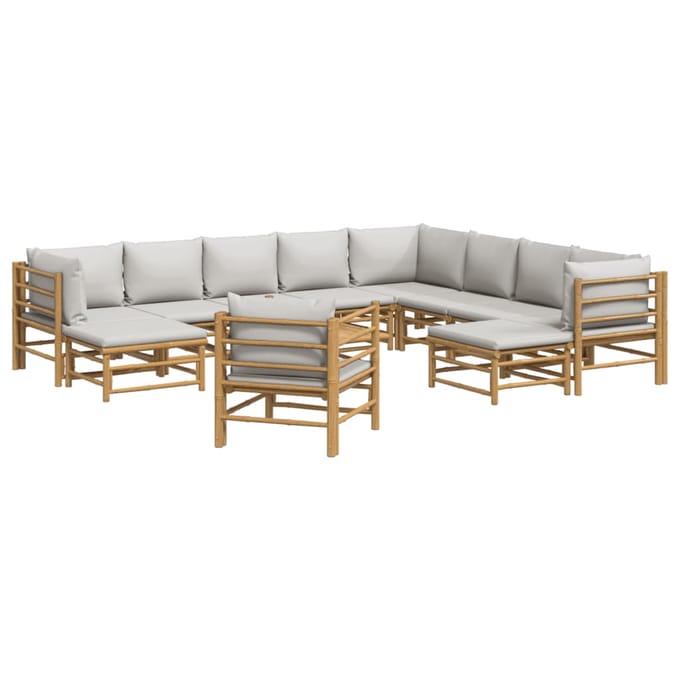 vidaXL - 12-delige - Loungeset - met - kussens - bamboe - lichtgrijs