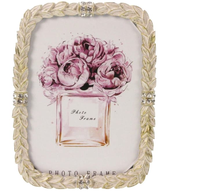 Fotolijstje Blaadjes met Strass – Crème – 10×1×14 cm – Elegant & Decoratief