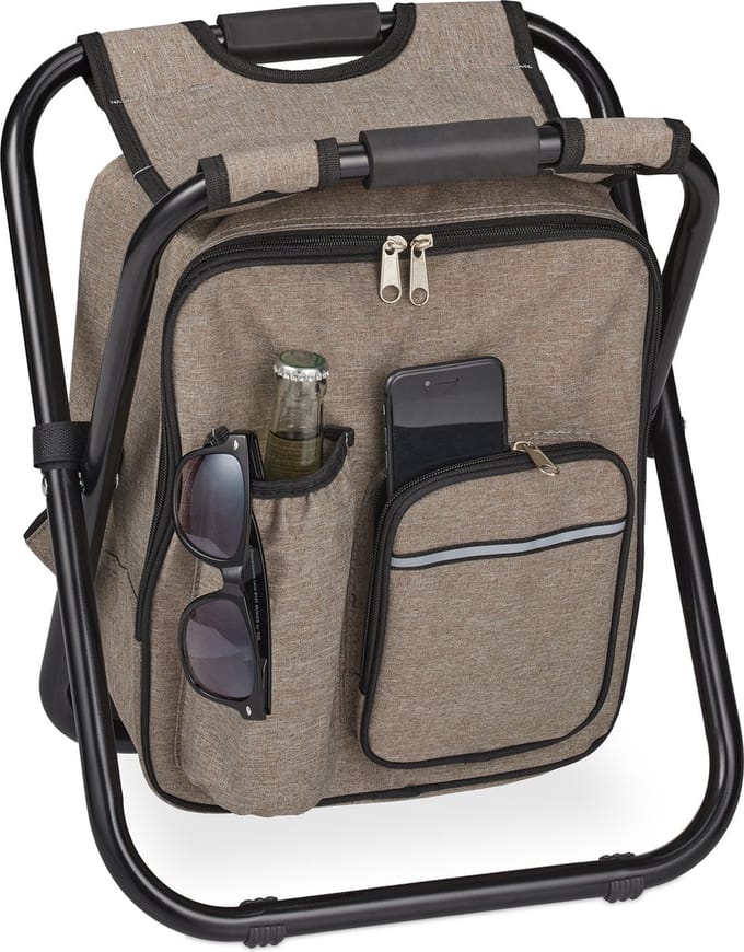 camping krukje - inklapbaar - 42x35x29 cm - rugzak kruk - polyester - beige