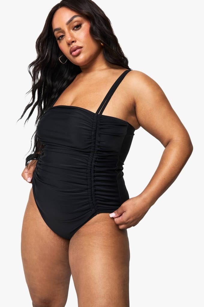 boohoo Dames Plus Buikcontrole Badpak met geraffelde zijkant | Zwart | Maat: 54