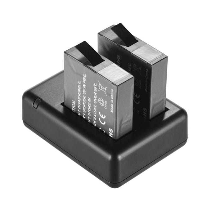 Dual-Camera-Akkuladeger met 2 wiederaufladbaren Batterijen USB D gray