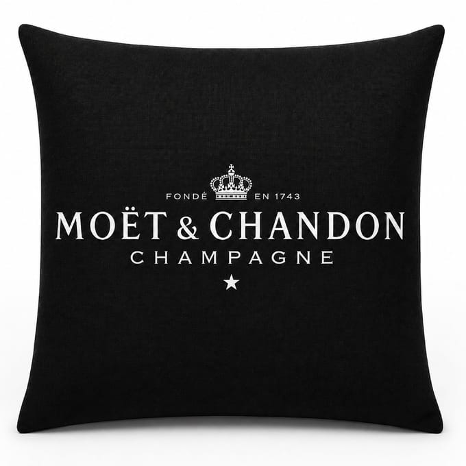 Moët & Chandon - Kussen - Zwart - Champagne - Kussensloop - 45X45 CM - Linnen - Auto - Decoratie - Boot - Hotel - DUBBELZIJDIG