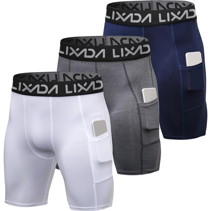 Lixada 3-pack sportshorts voor heren, actief workoutondergoed met zak S gray