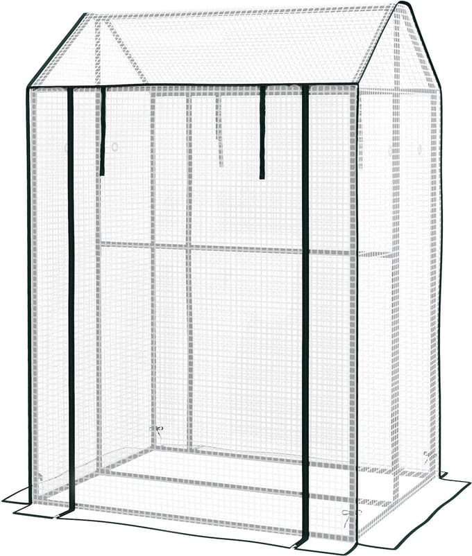 Killogood Kas broeikas koude bak - weerbestendig - oprolbare deur - 100 cm x 80 cm x 150 cm - wit + groen