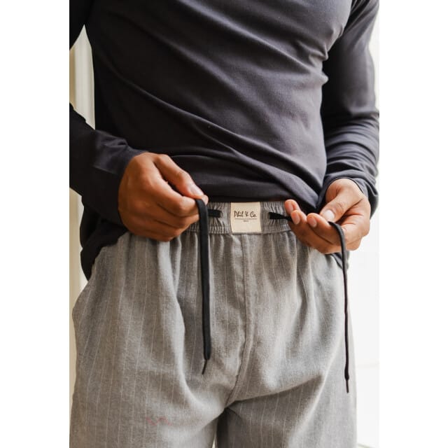 Phil & Co Lange Heren Pyjama Set Met Flanellen Pyjamabroek Grijs - Maat XXL