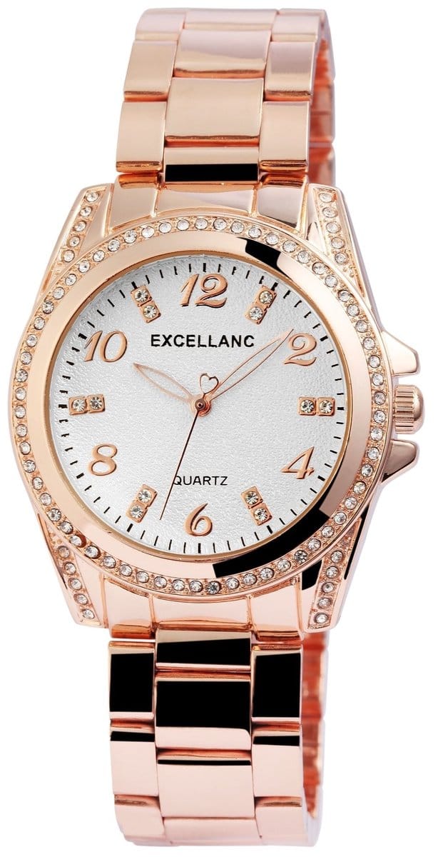 EXCELLANC Dameshorloge metaal met metalen armband en kristalversiering