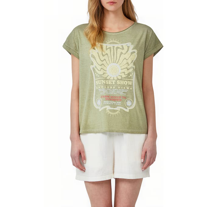 Q/S designed by - Dames t-shirt - Maat M - Vrouwen - Groen - katoen
