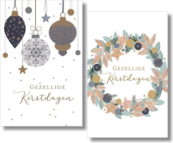 40 Kerstkaarten - Folie - Witte envelop - 10,5 x 16 cm - 2 motieven