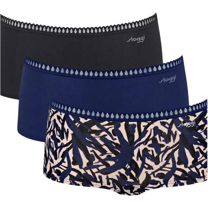 Sloggi Women GO Crush Short (3-pack) - dames boxer - zwart - blauw - print