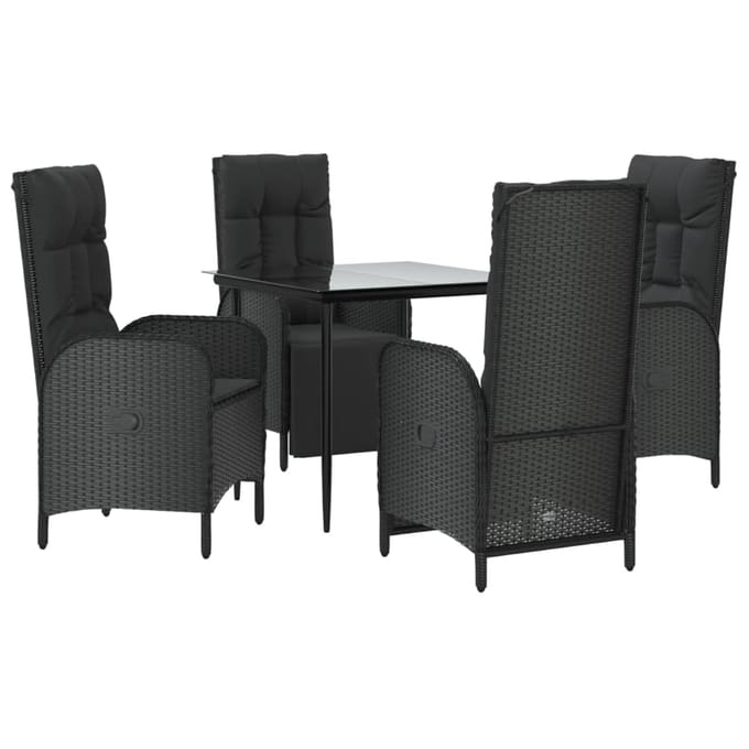 vidaXL - 5-delige - Tuinset - met - kussens - poly - rattan - zwart