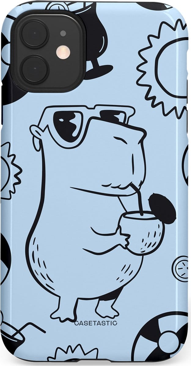 Casetastic hoesje geschikt voor Apple iPhone 11 - Dubbellaagse bescherming - Capibara cocktail - Fashion Case - Lichtgrijs Zwart Lichtblauw