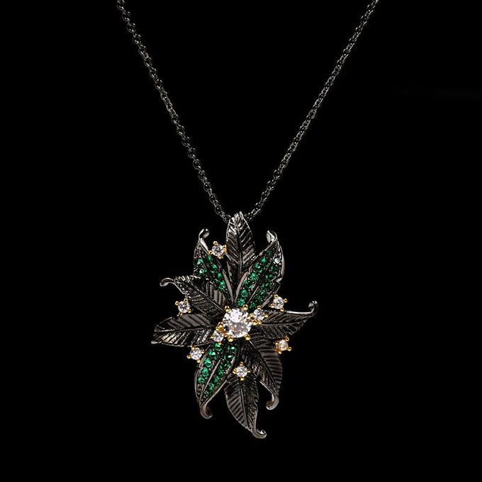 Bague Arbre de Coco Colorée Pendentif Style Européen et Américain pour Vacances d'Été Micro serti Feuilles Fleurs Zircon black