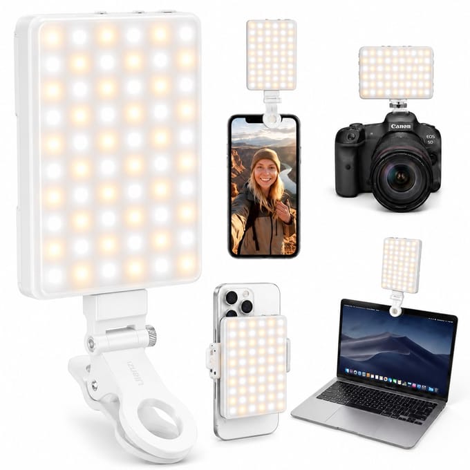 Sounix LED Video Lamp - Studiolampen - 60 LED - Selfie light - Oplaadbare - Smartphone Lamp - Wit