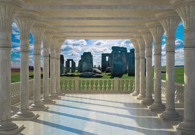 Fotobehang Stonehenge View | XL - 208cm x 146cm | 130g/m2 Vlies
