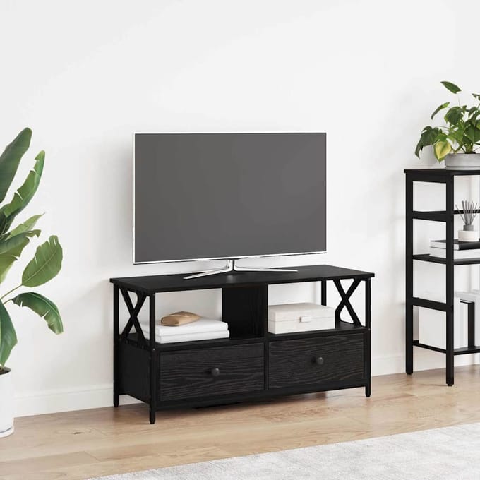 vidaXL TV-kast Zwart Eiken 90 x 33 x 45 cm Engineered hout en staal