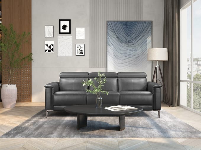 Lund-Sofa 3-zits - 2 Elektrische Relax - Grijs PU