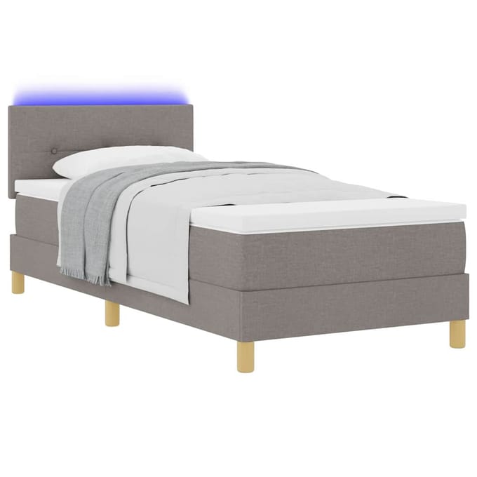 vidaXL - LED - Box - Spring - Bed - met - hoofdeinde - Taupe - 100 - x - 200 - cm - Stof