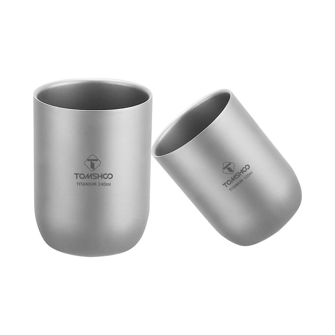 TOMSHOO Multifunctionele Titanium Campingbekers Dubbelwandige Hittebestendige Mini Thee Drinkbeker 120ml gray