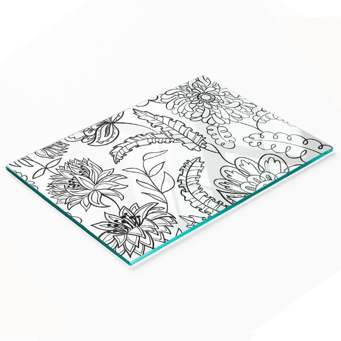 Multifunctionele decoratieve glazen keukenplank met bloemenpatroon 80x52 cm