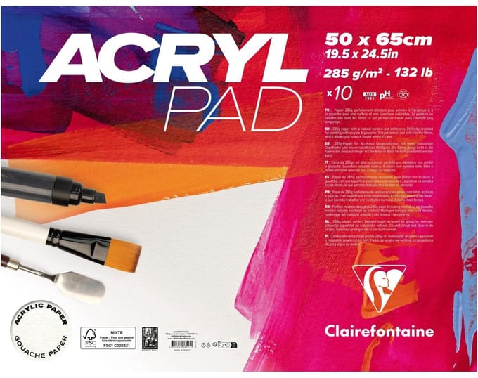 Clairefontaine Acrylpapier - Groot formaat - 50x65 cm - 285 g - 10 vel