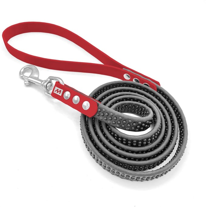 Miqdi hondenriem met noppen - BioThane ® - rood - 2 meter - extra sterk - extra grip