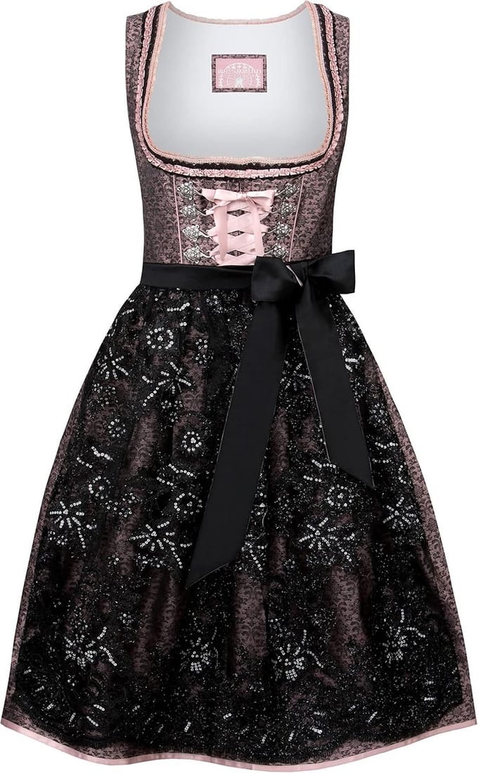 Dames Dirndl Jurk Roze met Kant Schort voor Oktoberfest Feest