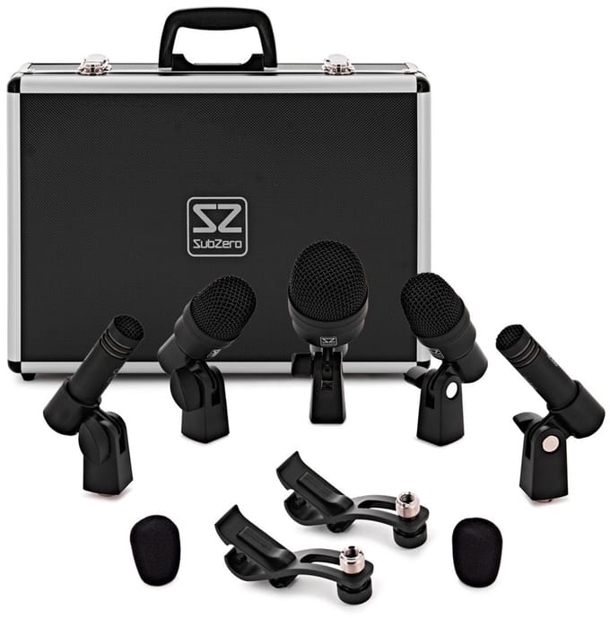 SubZero 5 Piece Drum Microphone Set with Case and Clamps