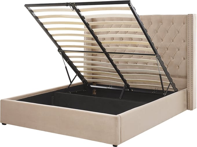 LUBBON - Bed met opbergruimte - Beige - 160 x 200 cm - Fluweel