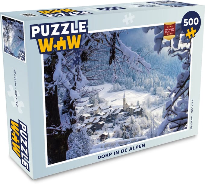 Puzzel Alpen - Sneeuw - Dorp - Legpuzzel - Puzzel 500 stukjes