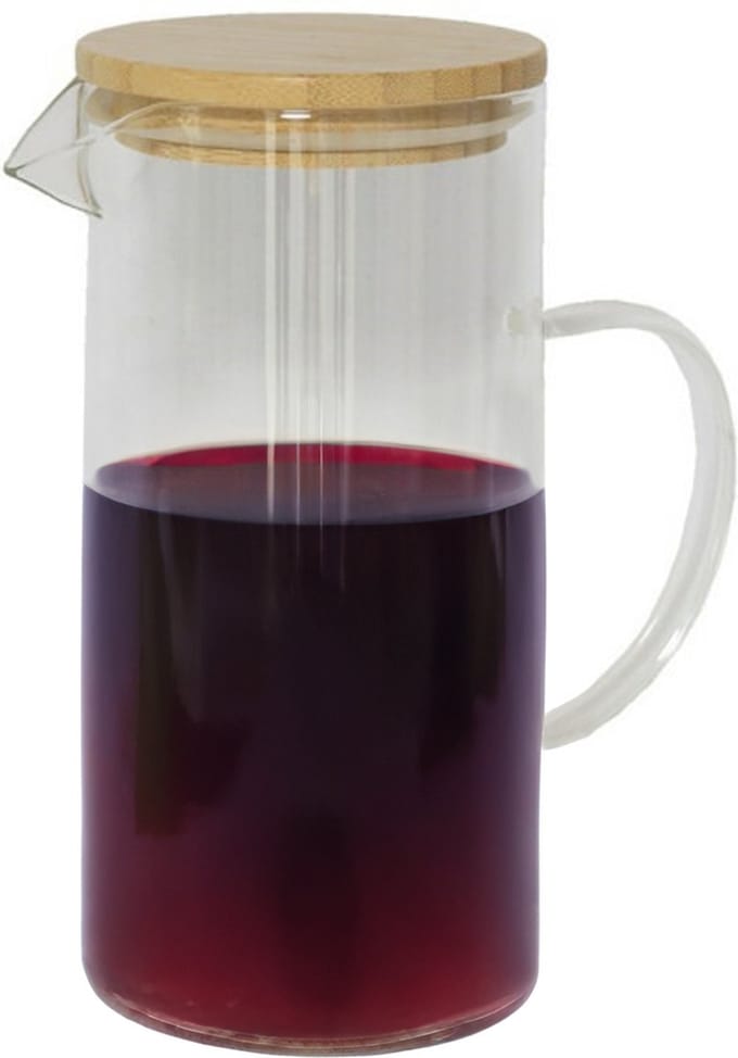 Gerimport Sapkan/schenkkan karaf met deksel - 1.5 liter/1500 ml - transparant - glas - bamboe deksel - 18 x 23cm