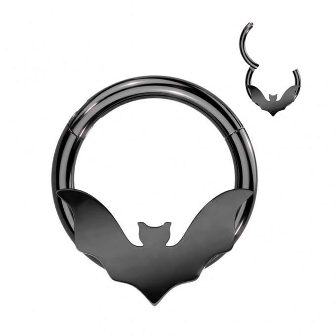 Piercing PVD bat ring 1.2x10 - zwart - LMPiercings