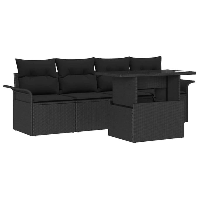 vidaXL - Tuinbank - Set - 5 - st - Zwart - poly - rattan